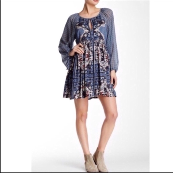 3/$50 Free People Oksana blue boho dress 2 XS - Picture 2 of 7